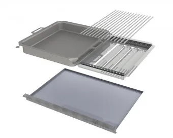 Kombi-Set 4-teilig Pfanne + V2A Rost Einzelstäbe + Flammabdeckung + Fettwanne für Gastrobräter 4-flammig