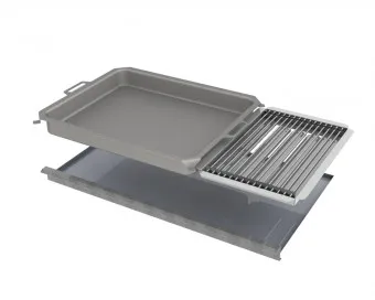 Kombi-Set 4-teilig Pfanne + V2A Rost Einzelstäbe + Flammabdeckung + Fettwanne für Gastrobräter 5-flammig