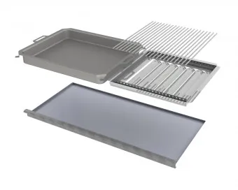 Kombi-Set 4-teilig Pfanne + V2A Rost Einzelstäbe + Flammabdeckung + Fettwanne für Gastrobräter 6-flammig