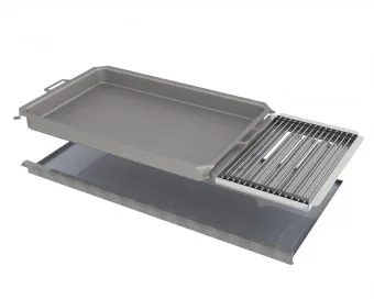 Kombi-Set 4-teilig Pfanne + V2A Rost Einzelstäbe + Flammabdeckung + Fettwanne für Gastrobräter 6-flammig