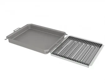 Kombi-Set 3-teilig Pfanne + V2A Rost Einzelstäbe + Flammabdeckung für Gastrobräter 6-flammig