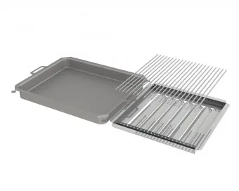 Kombi-Set 3-teilig Pfanne + V2A Rost Einzelstäbe + Flammabdeckung für Gastrobräter 6-flammig