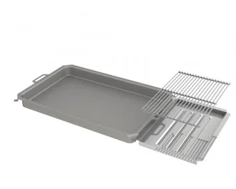 Kombi-Set 3-teilig Pfanne + Edelstahlrost + Flammabdeckung für Gastrobräter 6-flammig