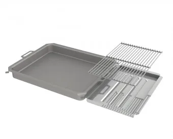 Kombi-Set 3-teilig Edelstahlpfanne + Edelstahlrost + Flammabdeckung für Gastrobräter 5-flammig