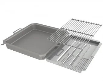 Kombi-Set 3-teilig Edelstahlpfanne + Edelstahlrost + Flammabdeckung für Gastrobräter 4-flammig