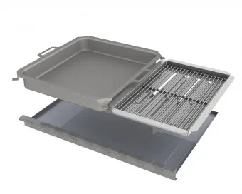 Kombi-Set 4-teilig Pfanne + Edelstahlrost + Flammabdeckung + Fettwanne für Gastrobräter 4-flammig