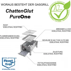 ChattenGlut PureOne Tisch-Gasgrill aus Edelstahl mit 4,5kW